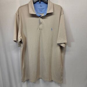 TailorByrd Collection Beige Polo Shirt XX Large Tan Blue Trim Flamingo Logo